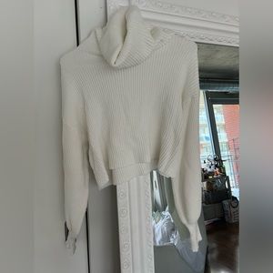 Nasty Gal White Puff Sleeve Turtleneck Sweater with Fitted Cuffs M/L